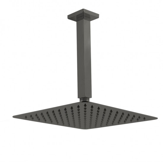 10 inch Super-slim Square Gunmetal Grey Rainfall Shower Head w 200mm Ceiling Mounted Shower Arm